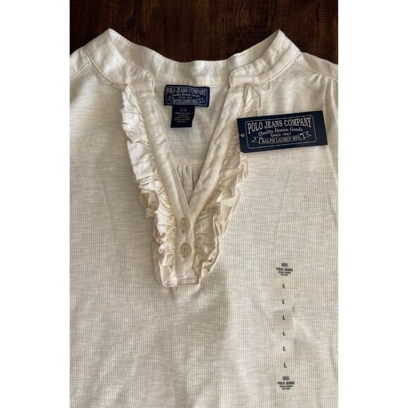 Polo Jeans Company beige long sleeve ruffle top - Picture 3 of 4